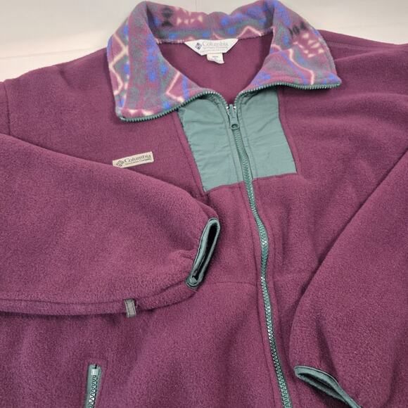 Columbia Other - Vintage Columbia Jacket Mens XL Burgundy/Green Aztec Fleece Full Zip Made in USA